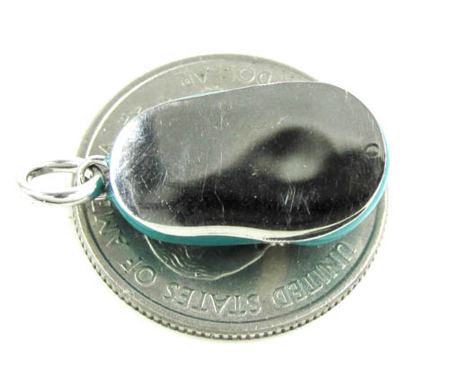 14k white gold turquoise blue enamel diamond heart baby shoe pendant 0.08ct