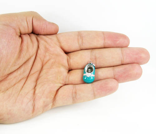 14k white gold turquoise blue enamel diamond heart baby shoe pendant 0.08ct