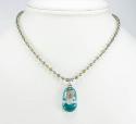 14k white gold turquoise blue enamel diamond heart baby shoe pendant 0.08ct