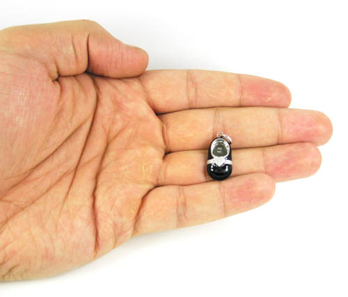 14k white gold black enamel diamond heart baby shoe pendant 0.08ct