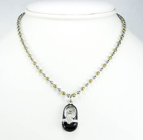 14k white gold black enamel diamond heart baby shoe pendant 0.08ct