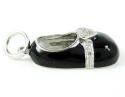 14k white gold black enamel diamond heart baby shoe pendant 0.08ct