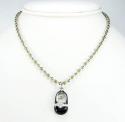 14k white gold black enamel diamond heart baby shoe pendant 0.08ct