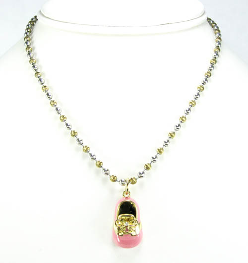 14k yellow gold enamel diamond baby shoe pendant 0.01ct