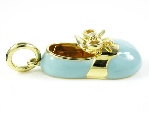 14k yellow gold enamel diamond baby shoe pendant 0.01ct - Image 3