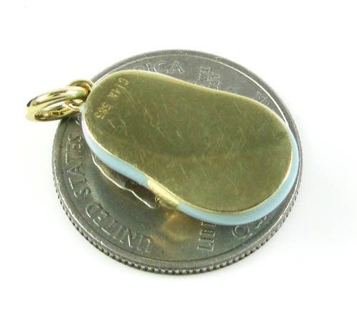 14k yellow gold enamel diamond baby shoe pendant 0.01ct