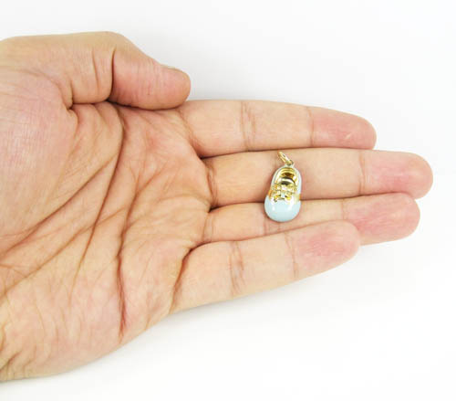 14k yellow gold enamel diamond baby shoe pendant 0.01ct - Image 5