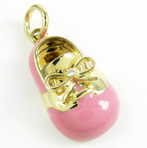 14k yellow gold enamel diamond baby shoe pendant 0.01ct - Image 7