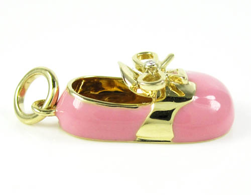 14k yellow gold enamel diamond baby shoe pendant 0.01ct - Image 8