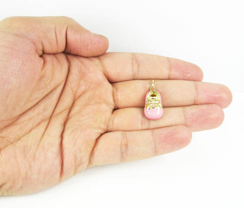 14k yellow gold enamel diamond baby shoe pendant 0.01ct