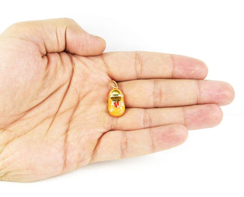 18k yellow gold orange enamel diamond flower lady bug baby shoe pendant 0.03ct