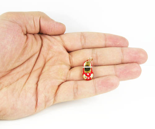 14k yellow gold red enamel diamond flower baby shoe pendant 0.10ct - Image 4