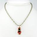 14k yellow gold red enamel diamond flower baby shoe pendant 0.10ct