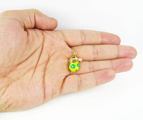 14k yellow gold yellow enamel diamond flower baby shoe pendant 0.09ct
