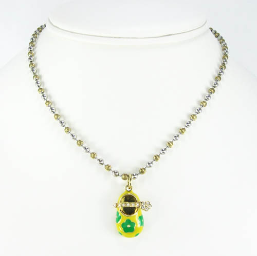 14k yellow gold yellow enamel diamond flower baby shoe pendant 0.09ct
