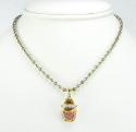 14k yellow gold diamond & pink sapphire baby shoe pendant 0.40ct