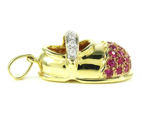 14k yellow gold diamond & purple sapphire baby shoe pendant 0.51ct - Image 2