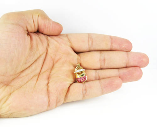 14k yellow gold diamond & purple sapphire baby shoe pendant 0.51ct