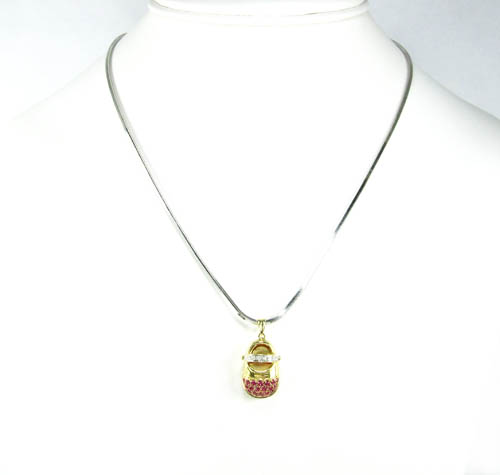 14k yellow gold diamond & purple sapphire baby shoe pendant 0.51ct