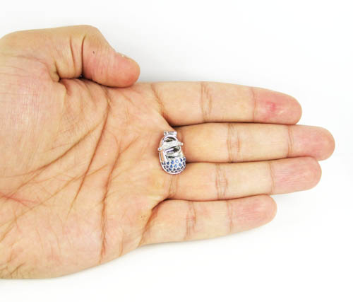 14k white gold diamond & blue sapphire baby shoe pendant 0.51ct