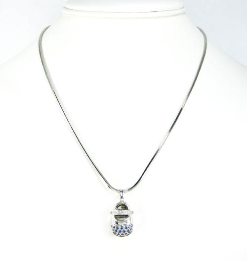 14k white gold diamond & blue sapphire baby shoe pendant 0.51ct