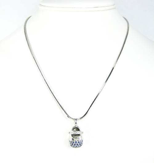 14k white gold diamond & blue sapphire baby shoe pendant 0.51ct - Image 5