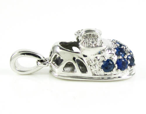 18k white gold diamond & blue sapphire baby shoe pendant 0.51ct - Image 2