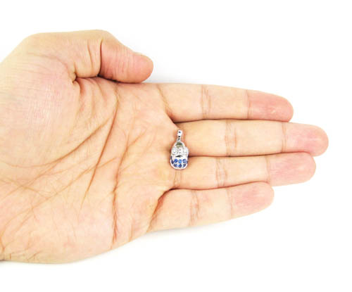 18k white gold diamond & blue sapphire baby shoe pendant 0.51ct