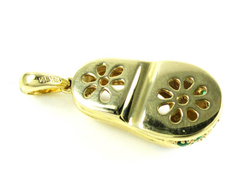 14k yellow gold diamond & green emerald baby shoe pendant 0.17ct - Image 3