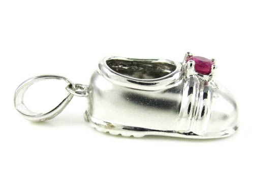 14k white gold purple ruby baby shoe pendant 0.20ct