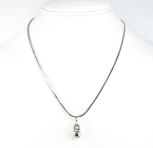 14k white gold purple ruby baby shoe pendant 0.20ct