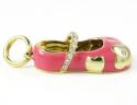 14k yellow gold pink enamel diamond flower baby shoe pendant 0.10ct