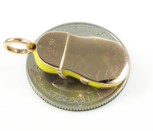 14k rose gold yellow enamel diamond flower baby shoe pendant 0.10ct - Image 3