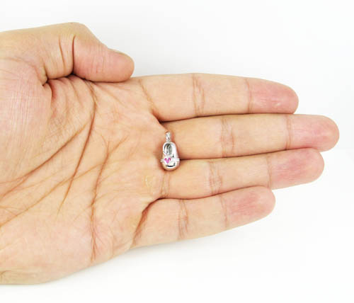 14k white gold diamond & purple ruby heart baby shoe pendant 0.09ct