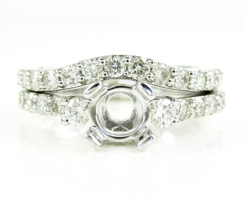 Ladies 14k white gold round diamond semi mount ring set 1.15ct