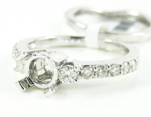 Ladies 14k white gold round diamond semi mount ring set 1.15ct