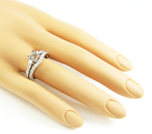 Ladies 14k white gold round diamond semi mount ring set 1.15ct - Image 7