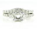 Ladies 14k white gold round diamond semi mount ring set 1.15ct