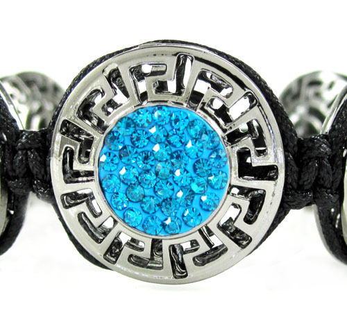 Mens black stainless steel aqua blue rhinestone round fendi style bracelet 3.50ct - Image 2