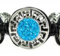 Mens black stainless steel aqua blue rhinestone round fendi style bracelet 3.50ct