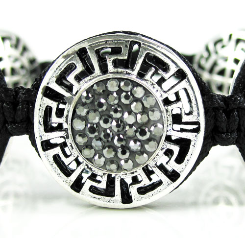 Mens white stainless steel black rhinestone round fendi style bracelet 3.50ct