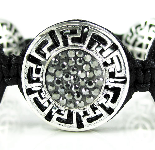 Mens white stainless steel black rhinestone round fendi style bracelet 3.50ct - Image 2
