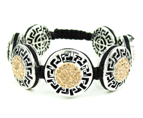 Mens white stainless steel champagne rhinestone round fendi style bracelet 3.50ct
