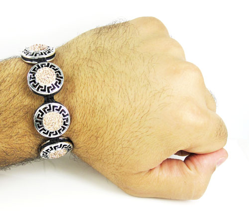Mens white stainless steel champagne rhinestone round fendi style bracelet 3.50ct