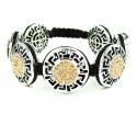 Mens white stainless steel champagne rhinestone round fendi style bracelet 3.50ct