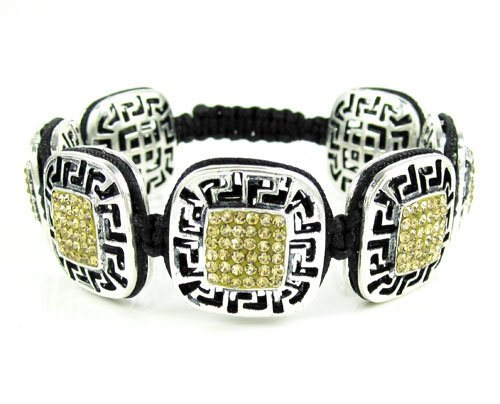 Mens white stainless steel canary rhinestone box fendi style bracelet 3.50ct