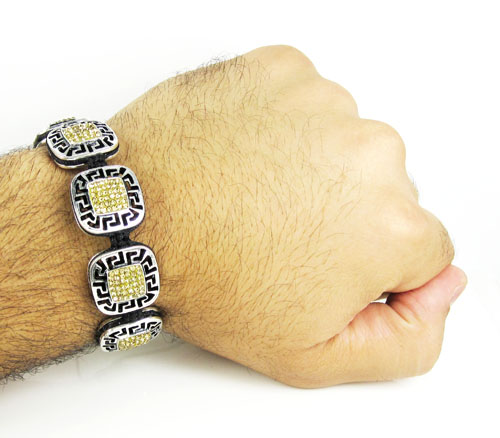 Mens white stainless steel canary rhinestone box fendi style bracelet 3.50ct