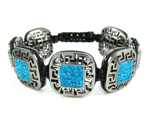 Mens black stainless steel aqua blue rhinestone box fendi style bracelet 3.50ct