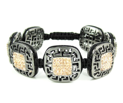 Mens black stainless steel champagne rhinestone box fendi style bracelet 3.50ct