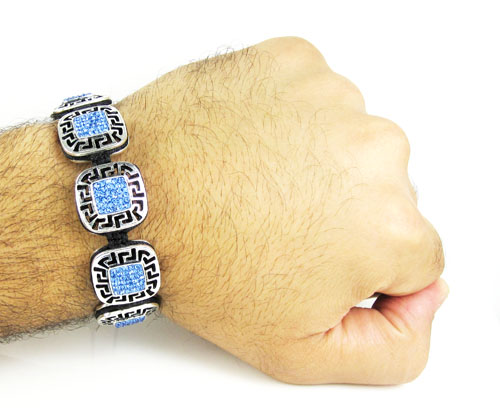 Mens white stainless steel blue rhinestone box fendi style bracelet 3.50ct - Image 3